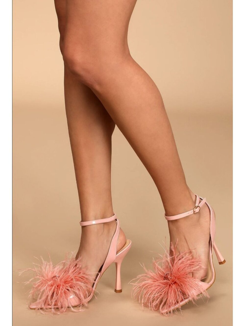 Lulus Harlee Pink Patent Leather High Heel Feather Sandals sz 5